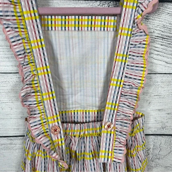 NWT Margherita Girls Multi Check Pinafore Dress with Frill Sz 6